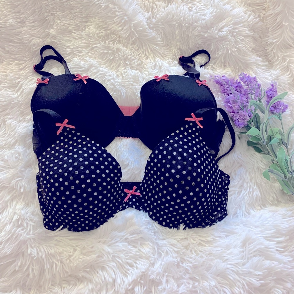 Black and Pink Polka Dot Bra Set